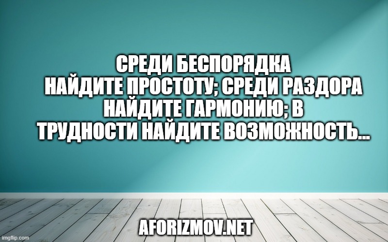 Среди беспорядка найдите простоту; среди раздора найдите гармонию; в трудности найдите возможность...