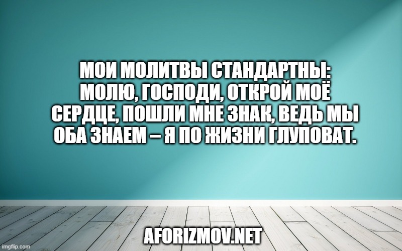 Мои молитвы стандартны: молю, господи, открой моё сердце, пошли мне знак, ведь мы оба знаем – я по жизни глуповат.