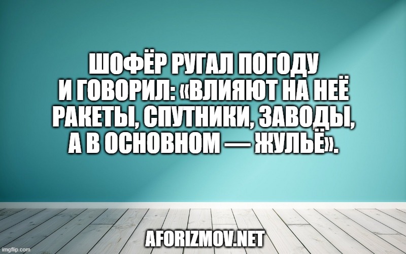 Шофёр ругал погоду И говорил: «Влияют на неё Ракеты, спутники, заводы, А в основном — жульё».
