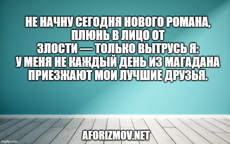 Не начну сегодня нового романа, Плюнь в лицо от злости — только вытрусь я: У меня не каждый день из Магадана Приезжают мои лучшие друзья.