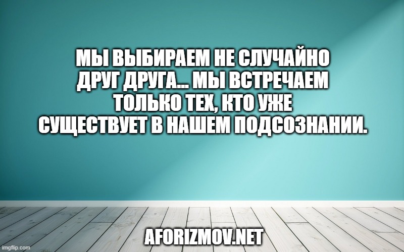 Мы выбираем не случайно друг друга… Мы встречаем только тех, кто уже существует в нашем подсознании.