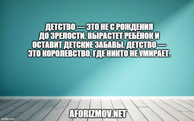Детство — это не с рождения до зрелости. Вырастет ребёнок и оставит детские забавы. Детство — это королевство, где никто не умирает.