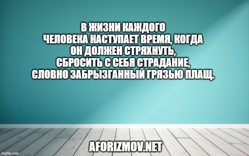 В жизни каждого человека наступает время, когда он должен стряхнуть, сбросить с себя страдание, словно забрызганный грязью плащ.