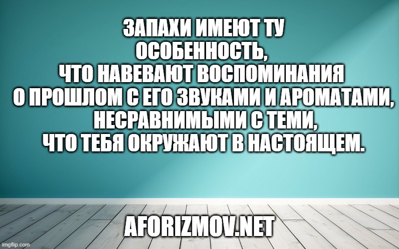 Запахи имеют ту особенность, что навевают воспоминания о прошлом с его звуками и ароматами, несравнимыми с теми, что тебя окружают в настоящем.