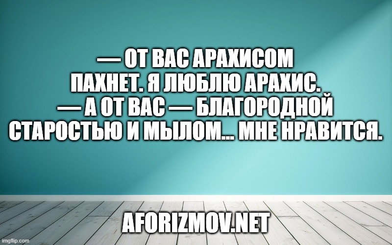 — От вас арахисом пахнет. Я люблю арахис.
— А от вас — благородной старостью и мылом... Мне нравится.