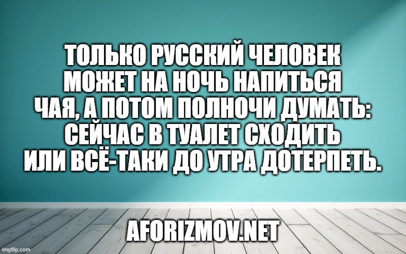 Только русский человек может на ночь напиться чая, а потом полночи думать: сейчас в туалет сходить или всё-таки до утра дотерпеть.