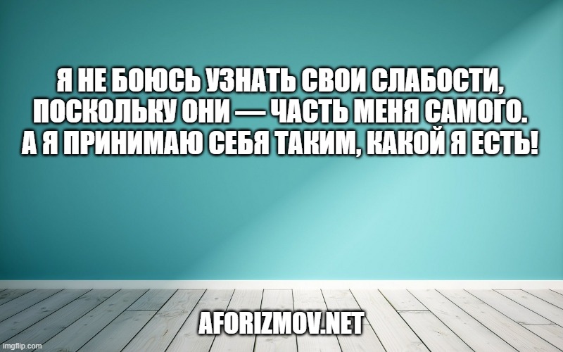 Я не боюсь узнать свои слабости, поскольку они — часть меня самого. А я принимаю себя таким, какой я есть!