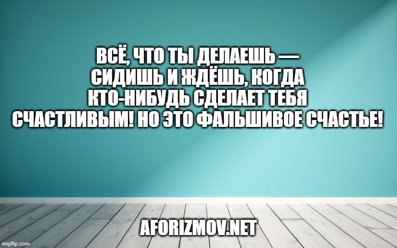 Всё, что ты делаешь — сидишь и ждёшь, когда кто-нибудь сделает тебя счастливым! Но это фальшивое счастье!