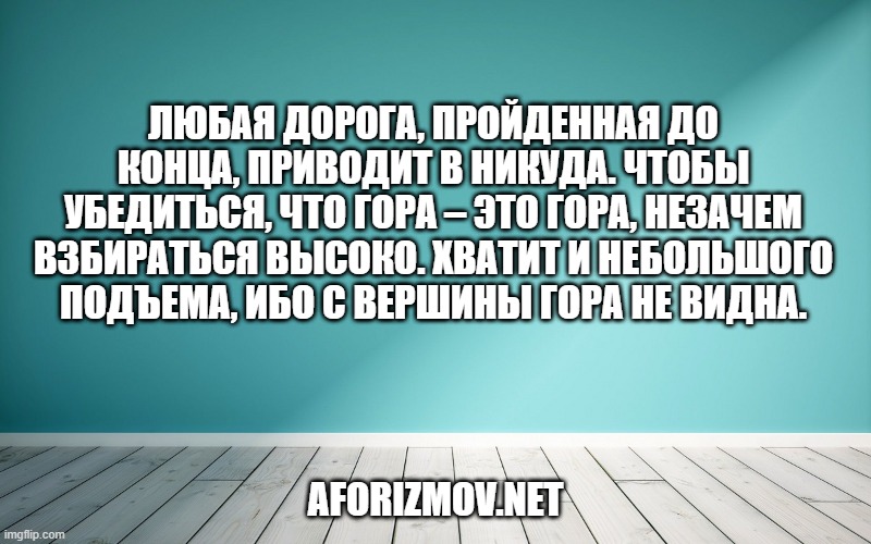 Любая дорога, пройденная до конца, приводит в никуда. Чтобы убедиться, что гора – это гора, незачем взбираться высоко. Хватит и небольшого подъема, ибо с вершины гора не видна.