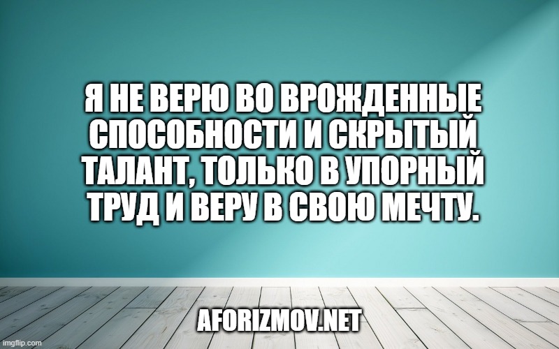 Я не верю во врожденные способности и скрытый талант, только в упорный труд и веру в свою мечту.