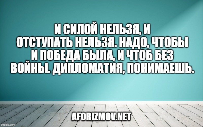 И силой нельзя, и отступать нельзя. Надо, чтобы и победа была, и чтоб без войны. Дипломатия, понимаешь.