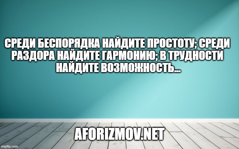 Среди беспорядка найдите простоту; среди раздора найдите гармонию; в трудности найдите возможность...