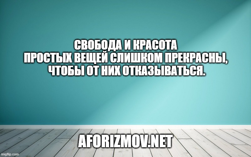 Свобода и красота простых вещей слишком прекрасны, чтобы от них отказываться.