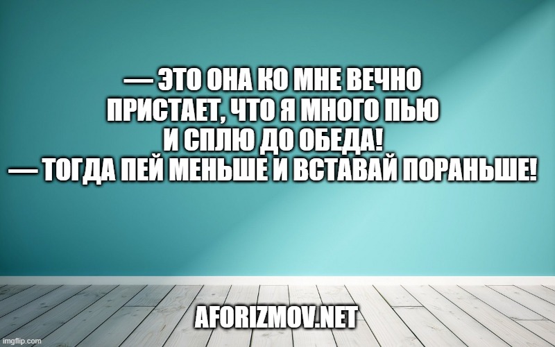 — Это она ко мне вечно пристает, что я много пью и сплю до обеда!
— Тогда пей меньше и вставай пораньше!