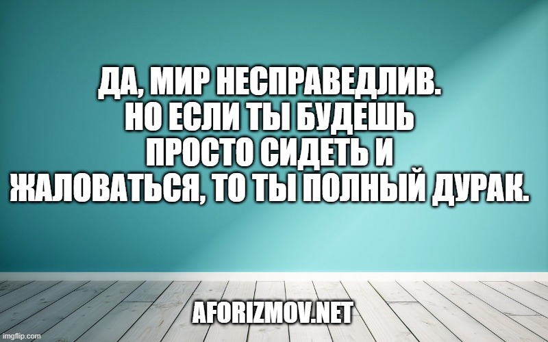Да, мир несправедлив. Но если ты будешь просто сидеть и жаловаться, то ты полный дурак.
