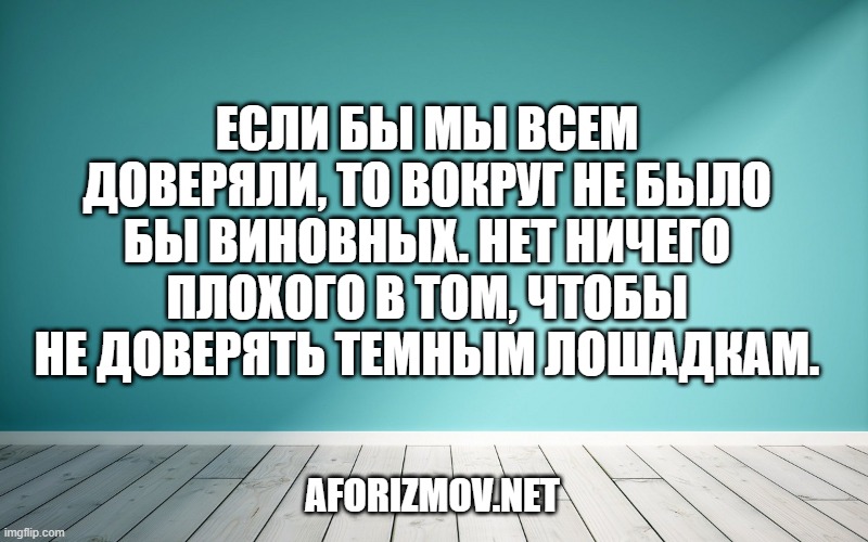 Если бы мы всем доверяли, то вокруг не было бы виновных. Нет ничего плохого в том, чтобы не доверять темным лошадкам.