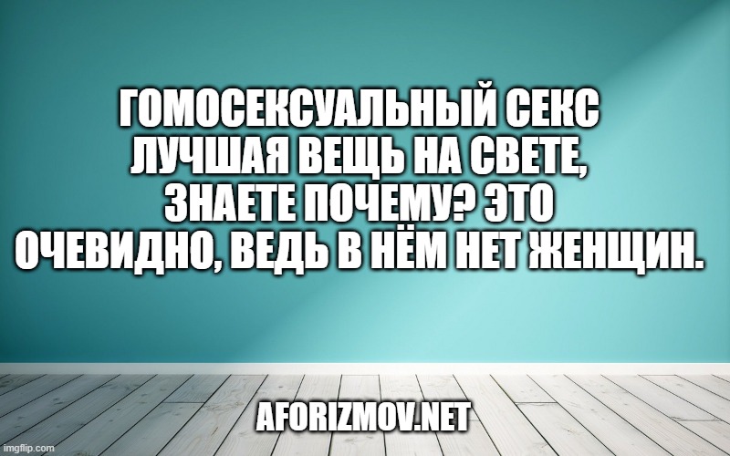 Гомосексуальный секс лучшая вещь на свете, знаете почему? Это очевидно, ведь в нём нет женщин.