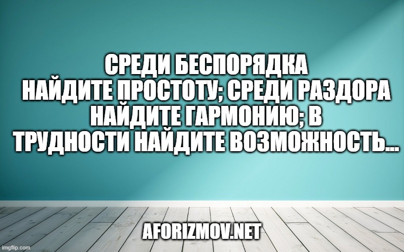 Среди беспорядка найдите простоту; среди раздора найдите гармонию; в трудности найдите возможность...