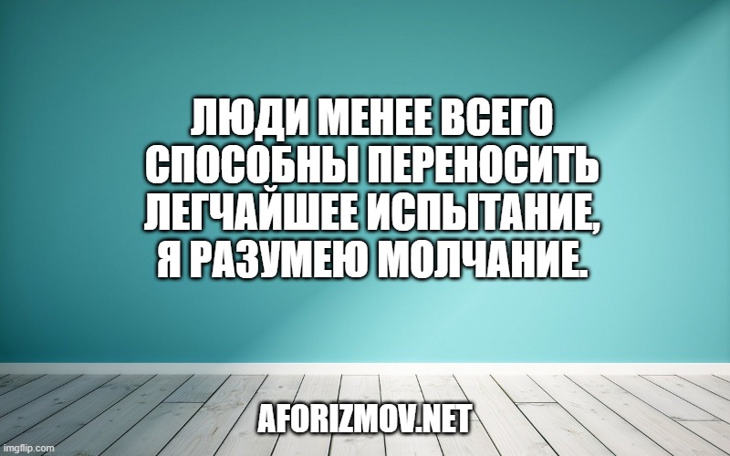 Люди менее всего способны переносить легчайшее испытание, я разумею молчание.