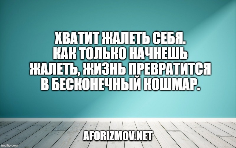 Хватит жалеть себя. Как только начнешь жалеть, жизнь превратится в бесконечный кошмар.