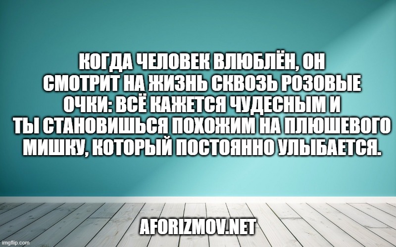 Когда человек влюблён, он смотрит на жизнь сквозь розовые очки: всё кажется чудесным и ты становишься похожим на плюшевого мишку, который постоянно улыбается.