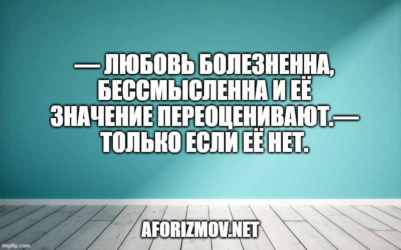 — Любовь болезненна, бессмысленна и её значение переоценивают.— Только если её нет.