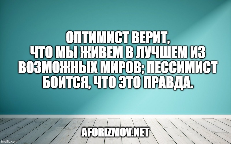 Оптимист верит, что мы живем в лучшем из возможных миров; пессимист боится, что это правда.
