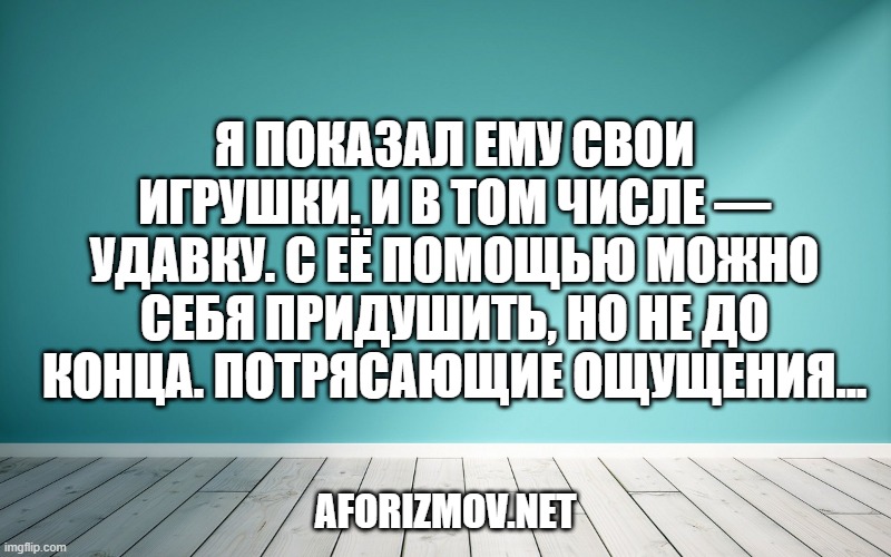 Я показал ему свои игрушки. И в том числе — удавку. С её помощью можно себя придушить, но не до конца. Потрясающие ощущения...