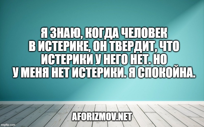 Я знаю, когда человек в истерике, он твердит, что истерики у него нет. Но у меня нет истерики. Я спокойна.