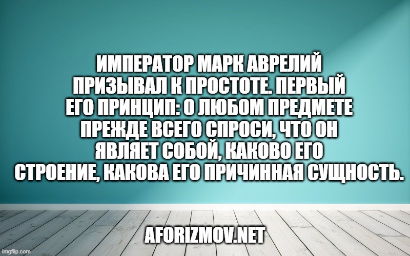 Император Марк Аврелий призывал к простоте. Первый его принцип: о любом предмете прежде всего спроси, что он являет собой, каково его строение, какова его причинная сущность.