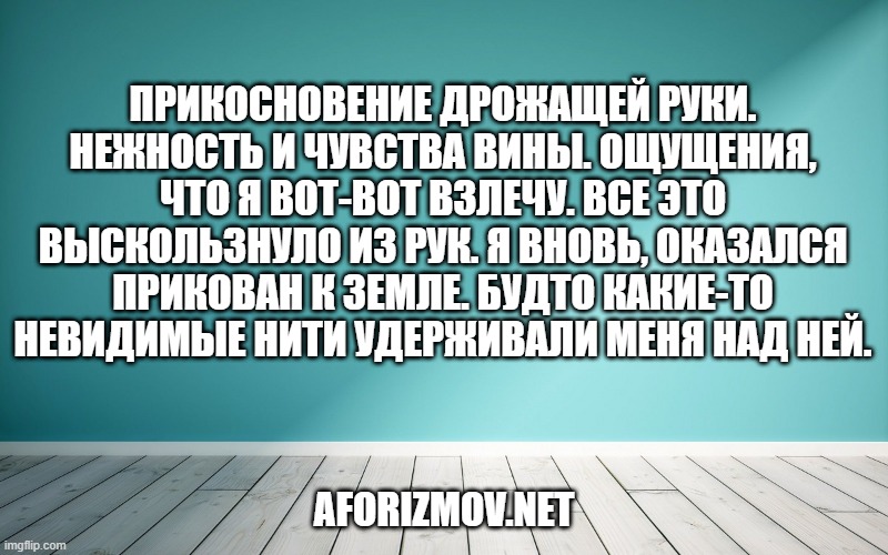 Прикосновение дрожащей руки. Нежность и чувства вины. Ощущения, что я вот-вот взлечу. Все это выскользнуло из рук. Я вновь, оказался прикован к Земле. Будто какие-то невидимые нити удерживали меня над ней.