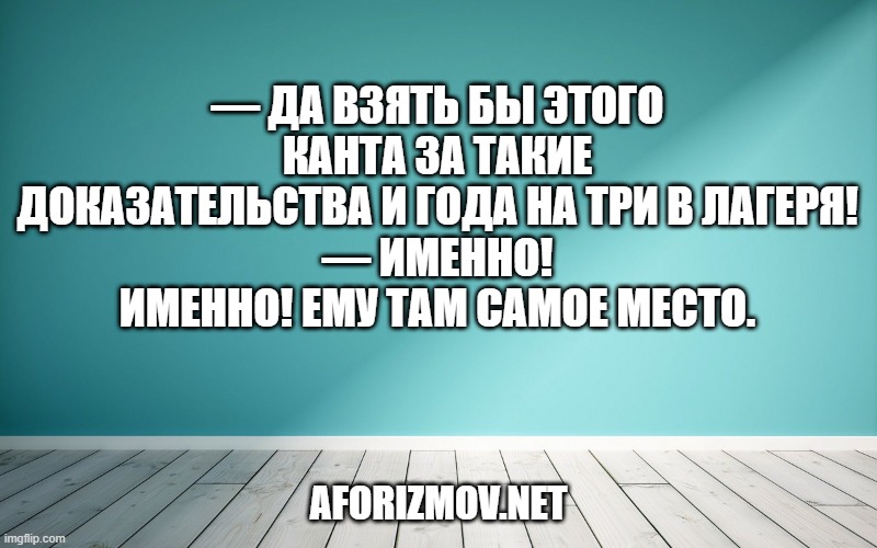 — Да взять бы этого Канта за такие доказательства и года на три в лагеря!
— Именно! Именно! Ему там самое место.