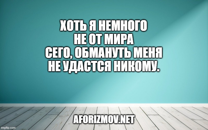 Хоть я немного не от мира сего, обмануть меня не удастся никому.