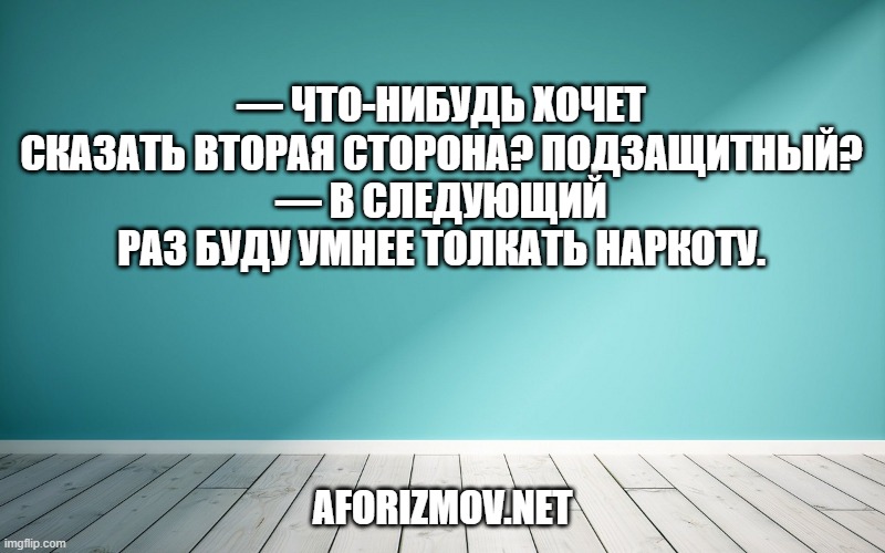 

— Что-нибудь хочет сказать вторая сторона? Подзащитный?
— В следующий раз буду умнее толкать наркоту.