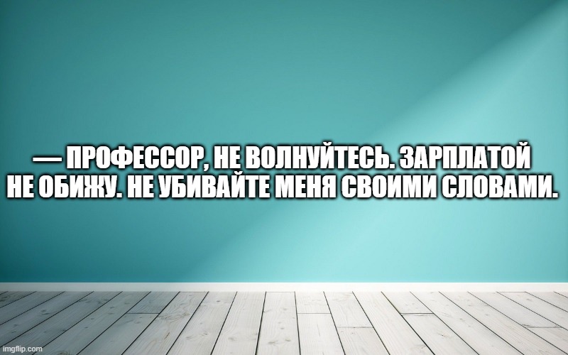— Профессор, не волнуйтесь. Зарплатой не обижу. Не убивайте меня своими словами.