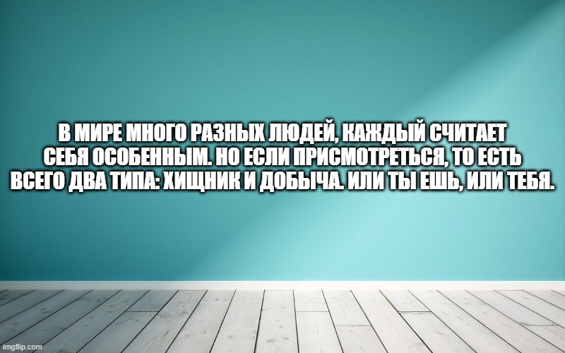 В мире много разных людей, каждый считает себя особенным. Но если присмотреться, то есть всего два типа: хищник и добыча. Или ты ешь, или тебя.