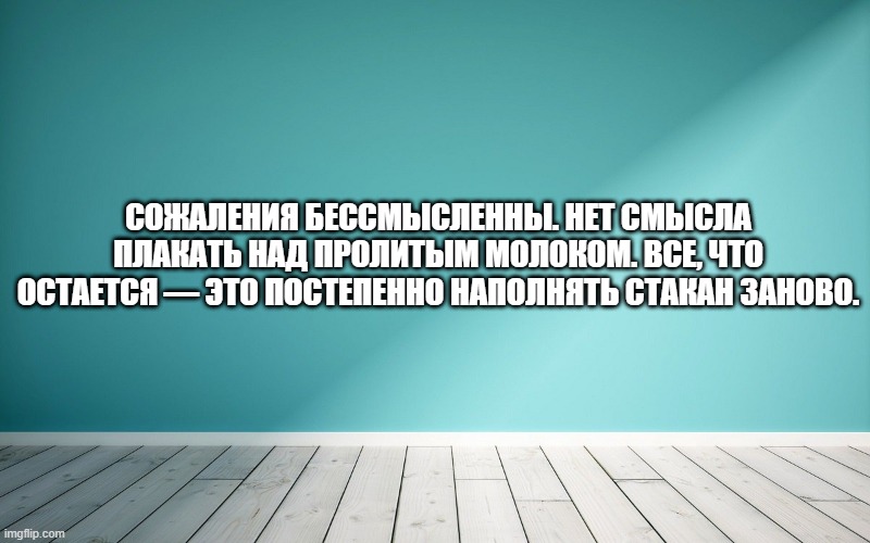 Сожаления бессмысленны. Нет смысла плакать над пролитым молоком. Все, что остается — это постепенно наполнять стакан заново.