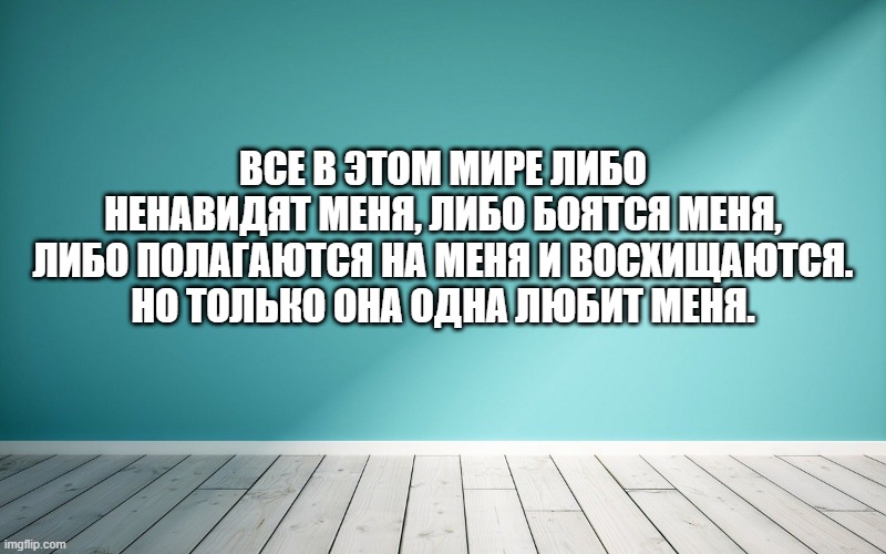 Все в этом мире либо ненавидят меня, либо боятся меня, либо полагаются на меня и восхищаются. Но только она одна любит меня.