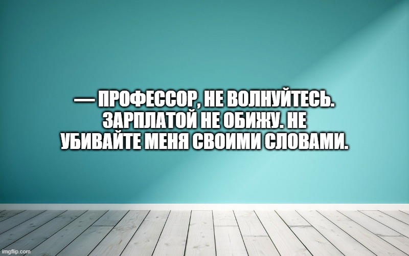 — Профессор, не волнуйтесь. Зарплатой не обижу. Не убивайте меня своими словами.