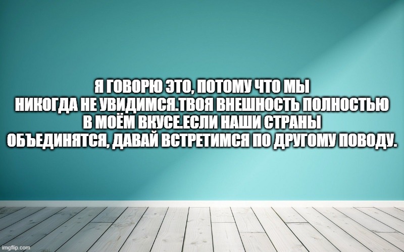 Я говорю это, потому что мы никогда не увидимся.Твоя внешность полностью в моём вкусе.Если наши страны объединятся, давай встретимся по другому поводу.