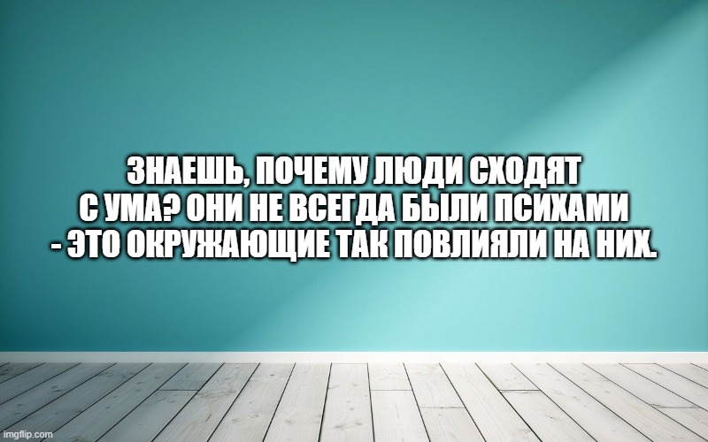 Знаешь, почему люди сходят с ума? Они не всегда были психами - это окружающие так повлияли на них.
