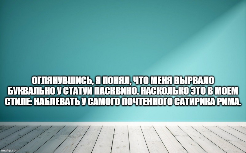 Оглянувшись, я понял, что меня вырвало буквально у статуи Пасквино. Насколько это в моем стиле: наблевать у самого почтенного сатирика Рима.