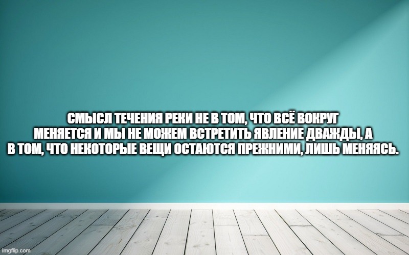 Смысл течения реки не в том, что всё вокруг меняется и мы не можем встретить явление дважды, а в том, что некоторые вещи остаются прежними, лишь меняясь.