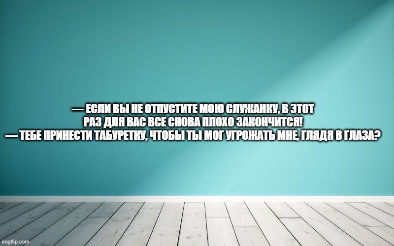 — Если вы не отпустите мою служанку, в этот раз для вас все снова плохо закончится! — Тебе принести табуретку, чтобы ты мог угрожать мне, глядя в глаза?