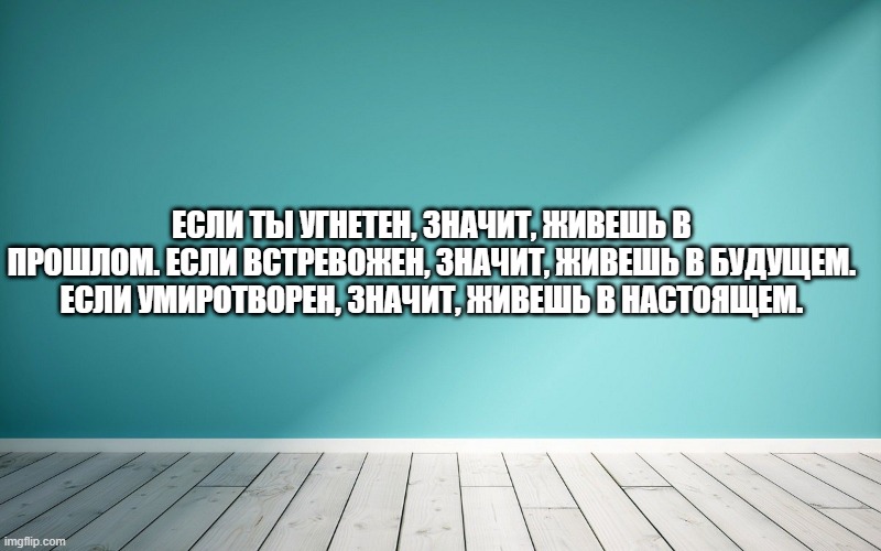 Если ты угнетен, значит, живешь в прошлом. Если встревожен, значит, живешь в будущем. Если умиротворен, значит, живешь в настоящем.