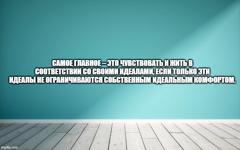 Самое главное – это чувствовать и жить в соответствии со своими идеалами, если только эти идеалы не ограничиваются собственным идеальным комфортом.