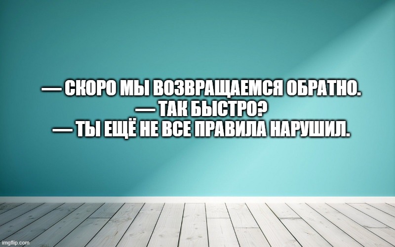 — Скоро мы возвращаемся обратно. — Так быстро? — Ты ещё не все правила нарушил.