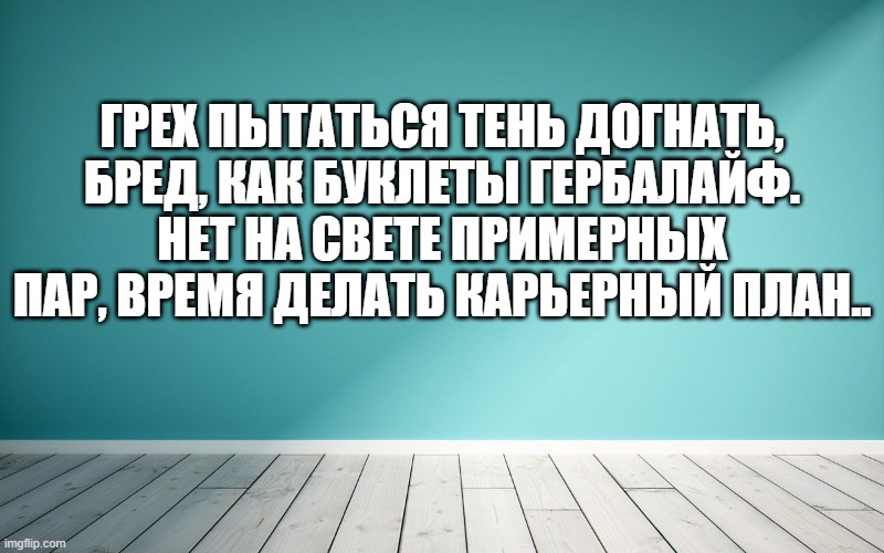 Грех пытаться тень догнать, бред, как буклеты Гербалайф. Нет на свете примерных пар, время делать карьерный план..