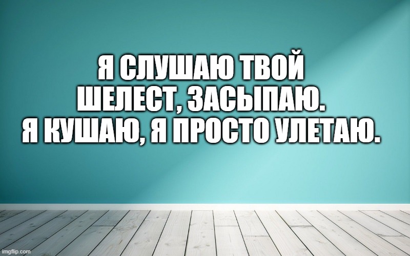 Я слушаю твой шелест, засыпаю. Я кушаю, я просто улетаю.