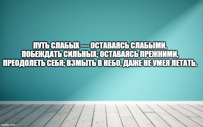 Путь слабых — оставаясь слабыми, побеждать сильных; оставаясь прежними, преодолеть себя; взмыть в небо, даже не умея летать.